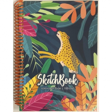 Скетчбук, А5, 64 л.,тв.обложка, цв.спираль, ГЕПАРД В ТРОПИКАХ, Prof-Press,РФ