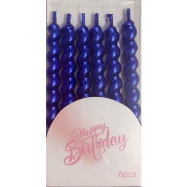 Свечи декоративные "ФИГУРНЫЕ" Синие (9,5 см.), с подставками (6 шт.), Китай