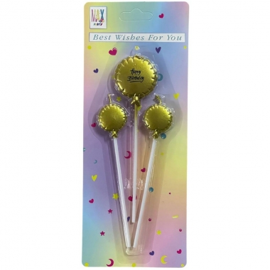 Свечи декортаивные ШАРИК на палочке (3шт.) ЗОЛОТО, Китай