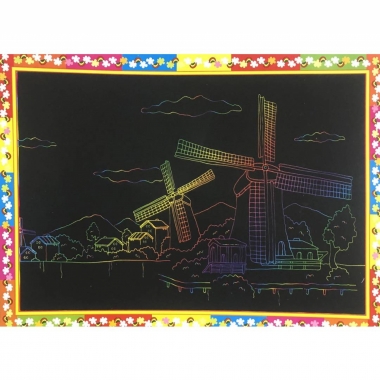 Гравюра А4 цветная  (19х26см.) "Мельницы", Китай