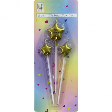 Свечи декортаивные ЗВЕЗДА на палочке (3шт.) ЗОЛОТО, Китай