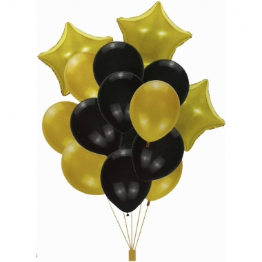 Шары в наборе (10 шт) "ФОНТАН" ЧЕРНЫЙ, ЗОЛОТО (7 латекса, 3 фольга), Китай