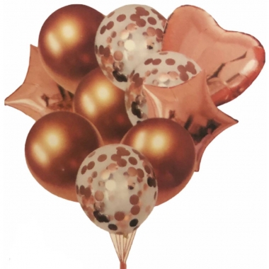 Шары в наборе "ФОНТАН"/РОЗОВЫЙ МЕТАЛЛИК (4 латекса, 3 конфетти, 3 фольга), Китай