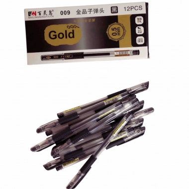 Ручка гелевая черная GOLD, 0.5см., с прозрачным корпусом и резинкой,  Китай