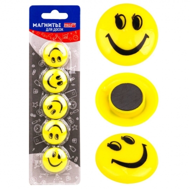 Набор магнитов для досок d=30 (5 шт) СМАЙЛИКИ,Profit, Китай