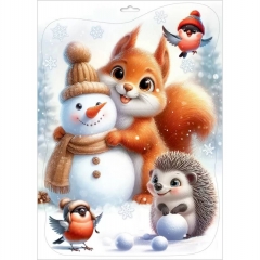 Наклейка двухстор. д/декорирования "Зверушки со снеговиком" 33,2х23,7 см., (502), АО "Праздник", РФ