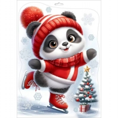 Наклейка двухстор. д/декорирования «Новогодняя панда на коньках» 33,2х23,7 см., (502), АО "Праздник", РФ