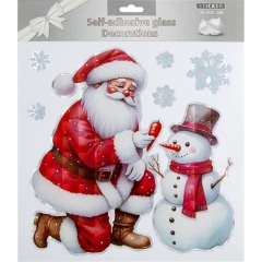 Наклейка декоративная (одностор.)., 27,5х29 см. "Санта и Снеговик", "Арт&Дизайн", РФ/пр-во: Китай