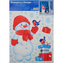 Наклейка двухстор. д/декорирования "Снеговик с подарками" 33,2х23,7 см., (502), ООО "Империя поздравлений", РФ