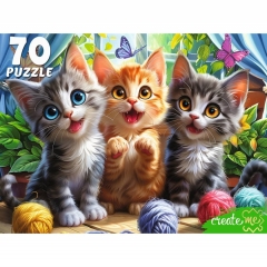 ПАЗЛЫ 70 элементов.  ТРИ КОТЕНКА С КЛУБКАМИ, ООО "Рыжий Кот", РФ ПАЗЛЫ 70 элементов.  ТРИ КОТЕНКА С КЛУБКАМИ, ООО "Рыжий Кот", РФ