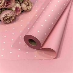 Плёнка 58см., 800г., матовая "Мелкий горошек" 55мкм., Розовый, OMG gift, Китай