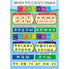 Плакат А2 ГЛАСНЫЕ И СОГЛАСНЫЕ ЗВУКИ ,"Принт Плюс" (Лис), РФ