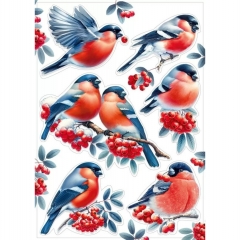 Наклейка двухстор. д/декорирования «Снегири и рябина» 33х23 см., (778), АО "Мир поздравлений", РФ Наклейка двухстор. д/декорирования «Снегири и рябина» 33х23 см., (778), АО "Мир поздравлений", РФ