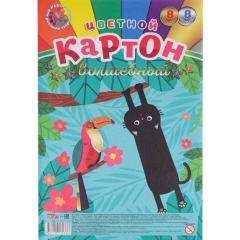 Картон цветной "волшебный" А4/8л. "КОТИК В ТРОПИКАХ", "Profit"РФ