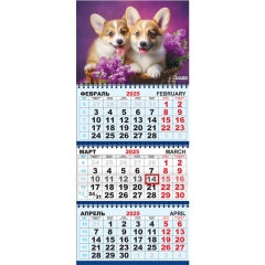 Календарь 2025 кварт. трёхблочный стандарт "Собаки. Милые корги", РФ
