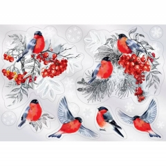 Наклейка двухстор. д/декорирования «Снегири и рябина» 47х33,2 см., (509), АО "Праздник", РФ