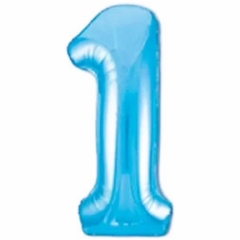 Шар фольга Цифра "1" (голубой), L40"/1м., Китай