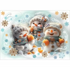 Наклейка двухстор. д/декорирования «Снеговики» 47х33,2 см., (509), АО "Праздник", РФ