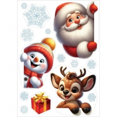 Наклейка двухстор. д/декорирования «Дед Мороз и его помощники» 47х33,2 см., (509), АО "Праздник", РФ