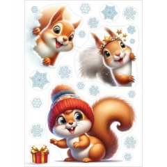 Наклейка двухстор. д/декорирования «Новогодние белочки» 47х33,2 см., (509), АО "Праздник", РФ