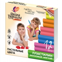 Пластилин 12 цв восковой со стеком "Школа творчества", ЛУЧ, РФ