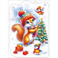 Наклейка двухстор. д/декорирования «Белочка и ёлочка» 33,2х23,7 см., (502), АО "Праздник", РФ