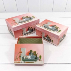 Коробки Набор 1/3 Прямоугольные 22х15х11,5 "Интерьер" Умеренный розовый, OMG gift, Китай