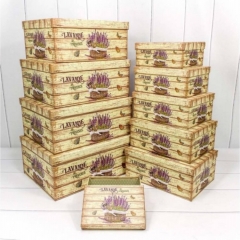 Коробки Набор 1/10 Прямоугольные  37,5х29х16 см. "Лаванда в корзине на деревянном фоне", OMG gift, Китай