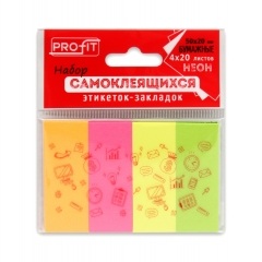Этикетки-закладки бумажные .самокл., 4цв, Profit, Китай
