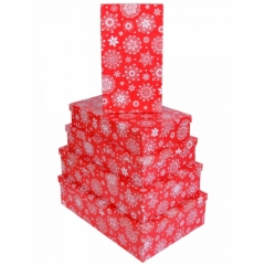 Коробки набор 5в1 "Снежинки на красном" (40 х 28 х 10-32 х 20 х 6 см), MILAND, РФ