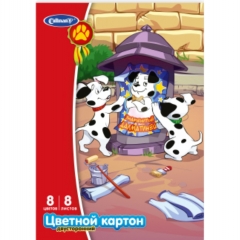 Картон цветной двусторонний, А4, 8 цветов, 8 листов Далматинцы, CULLINAN,РФ
