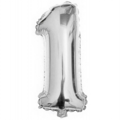 Шар фольга Цифра "1" (серебро), L40"/1м., Китай