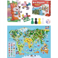 Игра -ходилка+пазл. "ВОКРУГ ЗЕМЛИ", ООО "Рыжий Кот", РФ