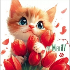 Мини-открытка двойная 7х7см., "От МенЯУ" (код.060), АО "Праздник", РФ