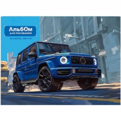 Альбом для рисования А4 24л., склейка, "СИНИЙ ДЖИП" 100 г/м2, "Prof-Press", РФ