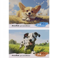 Альбом для рисования А4 24л., скрепка, "СОБАЧКА И ПРИРОДА" 100 г/м2, в асс., "Prof-Press", РФ