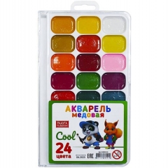 Акварель медовая 24 цв., "Радуга развлечений. COOL", европодвес, б/к, пластик. коробка, ООО "Мегапласт", РФ