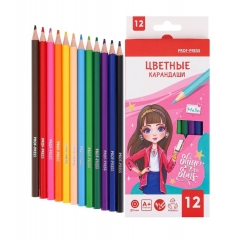 Карандаши цветные 12 цв., пластик.,2М "БУДЬ ЗВЕЗДОЙ", " Prof-Press", РФ/ пр-во: Китай