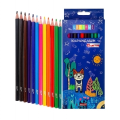Карандаши цветные 12 цв., пластик.,2М "КОТИК В ЛЕСУ", "Profit", РФ/ пр-во: Китай