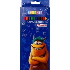 Карандаши цветные 12 цв., пластик.,2М "МОНСТРИК", "Profit", РФ/ пр-во: Китай