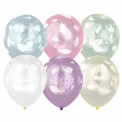 Шар 12" (25 шт) Шелкография, крист.,  С ДР Перья, Веселая Затея, Китай