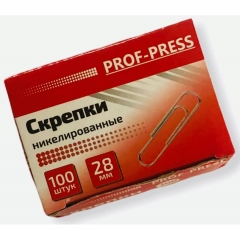 Скрепки метал. 100шт/28 мм. (овальные никелированные), Prof-Press, Китай