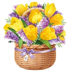 Плакат вырубной двустор. А4 "Корзинка с желтыми тюльпанами",  "Империя поздравлений" (930), РФ