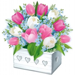 Плакат вырубной двустор. А4 "Ящик с тюльпанами",  "Империя поздравлений" (930), РФ