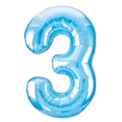 Шар фольга Цифра "3" (голубой), L40"/1м., Китай
