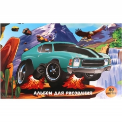 Альбом для рисования А4, 40л, склейка, "БЕЗУДЕРЖНАЯ МАШИНА" 160г/м2, "Prof-Press", РФ