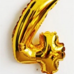 Шар фольга Цифра "4" (золото), L40"/1м., Китай