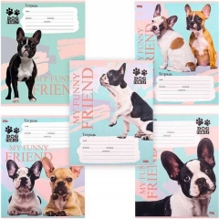 Тетрадь А5, 12 л./кл. (белая бумага) "ФРАНЦУЗСКИЕ БУЛЬДОГИ", Profit, РФ