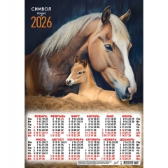 Календарь А3.  "Символ года. Лошадиная нежность",  ООО "Белая Ворона", РФ