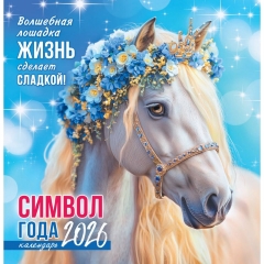 Календарь перекидной на скрепке, картон, 23х23,5 см. "Символ года (коллаж). Волшебная лошадка", РФ